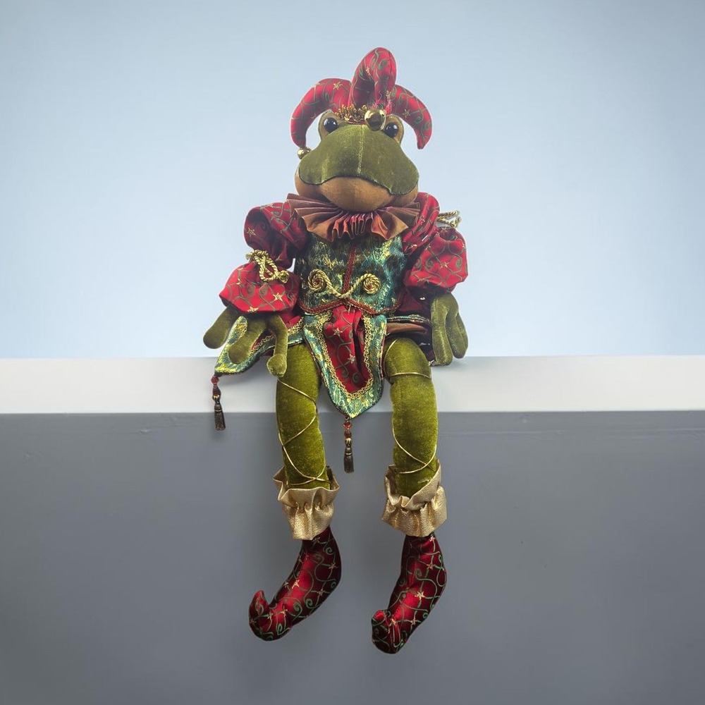 Vtg‎ 90s 26" Velvet Frog Court Jester Plush Doll Christmas Mark Roberts Style